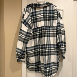 SO Green and White Plaid Shirt Jacket